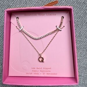 Q Necklace 14k Gold Dipped with Cubic Zirconia (16/18 inch)